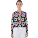Colorful Donut Seamless Pattern On Black Vector Women s Slouchy Sweat View1