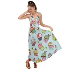 Cupcake Doodle Pattern Backless Maxi Beach Dress by Sobalvarro