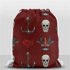 Tattoo Old School Background Pattern Drawstring Bag (small) by Wegoenart
