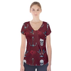 Tattoo Old School Background Pattern Short Sleeve Front Detail Top by Wegoenart