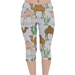 Camels Cactus Desert Pattern Velvet Capri Leggings  by Wegoenart