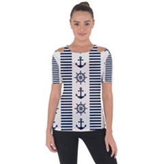 Nautical Seamless Pattern Vector Illustration Shoulder Cut Out Short Sleeve Top by Wegoenart