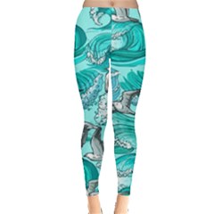 Sea Waves Seamless Pattern Leggings  by Wegoenart