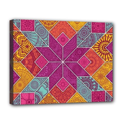 Ethnic Floral Mosaic Pattern Canvas 14  X 11  (stretched) by Wegoenart