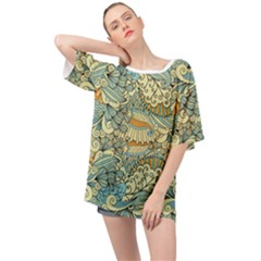 Light Colors Ethnic Decorative Pattern Batik Oversized Chiffon Top by Wegoenart
