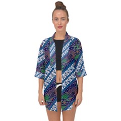 Indonesian Combination Batik With Dominant Blue Color Open Front Chiffon Kimono by Wegoenart