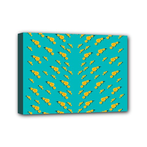 Sakura In Yellow And Colors From The Sea Mini Canvas 7  X 5  (stretched) by pepitasart