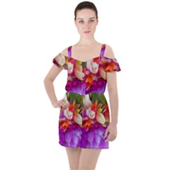 Poppy Flower Ruffle Cut Out Chiffon Playsuit by Sparkle