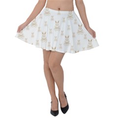 Happy Easter Motif Print Pattern Velvet Skater Skirt by dflcprintsclothing