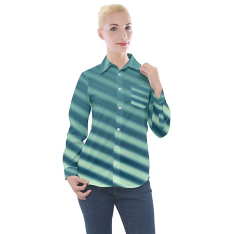 Blue Strips Women s Long Sleeve Pocket Shirt by Sparkle