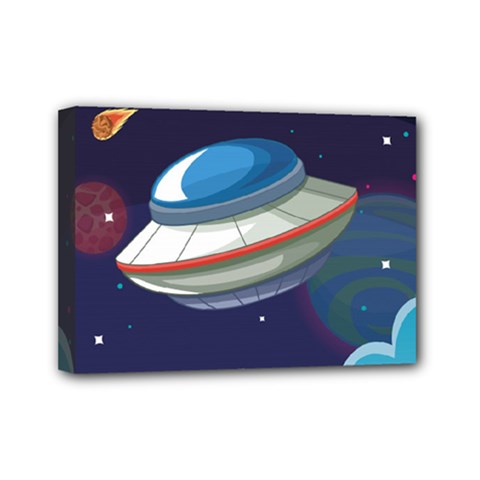 Ufo Alien Spaceship Galaxy Mini Canvas 7  X 5  (stretched) by Vaneshart