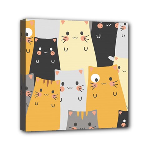 Seamless Pattern Cute Cat Cartoons Mini Canvas 6  X 6  (stretched) by Vaneshart