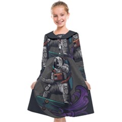 Illustration Astronaut Cosmonaut Paying Skateboard Sport Space With Astronaut Suit Kids  Midi Sailor Dress by Vaneshart