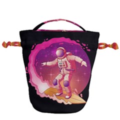 Astronaut Spacesuit Standing Surfboard Surfing Milky Way Stars Drawstring Bucket Bag by Vaneshart