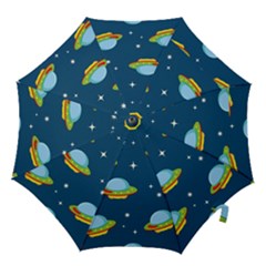 Seamless Pattern Ufo With Star Space Galaxy Background Hook Handle Umbrellas (small) by Vaneshart