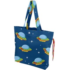 Seamless Pattern Ufo With Star Space Galaxy Background Drawstring Tote Bag by Vaneshart