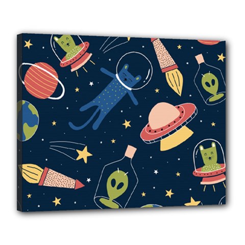Seamless Pattern With Funny Aliens Cat Galaxy Canvas 20  X 16  (stretched) by Vaneshart