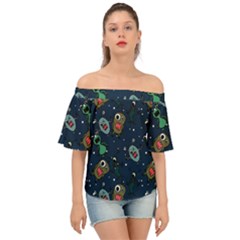 Monster Alien Pattern Seamless Background Off Shoulder Short Sleeve Top by Vaneshart