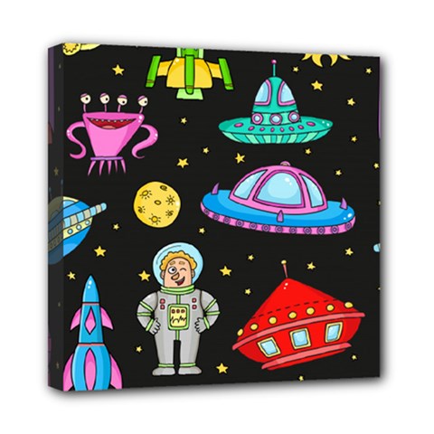 Seamless Pattern With Space Objects Ufo Rockets Aliens Hand Drawn Elements Space Mini Canvas 8  X 8  (stretched) by Vaneshart