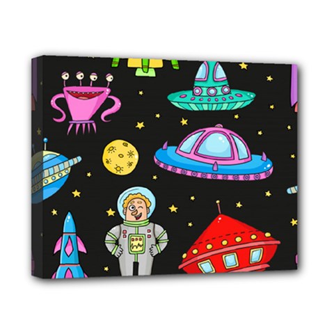 Seamless Pattern With Space Objects Ufo Rockets Aliens Hand Drawn Elements Space Canvas 10  X 8  (stretched) by Vaneshart
