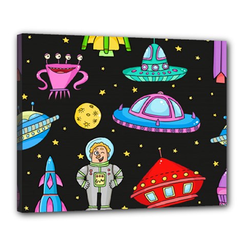 Seamless Pattern With Space Objects Ufo Rockets Aliens Hand Drawn Elements Space Canvas 20  X 16  (stretched) by Vaneshart