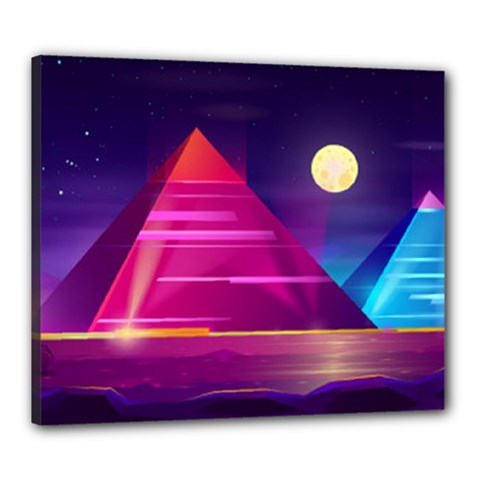 Egyptian Pyramids Night Landscape Cartoon Canvas 24  X 20  (stretched) by Vaneshart