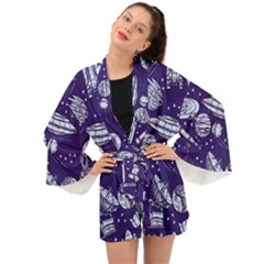 Space Sketch Seamless Pattern Long Sleeve Kimono by Vaneshart