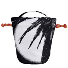 Black And White Tropical Moonscape Illustration Drawstring Bucket Bag by dflcprintsclothing