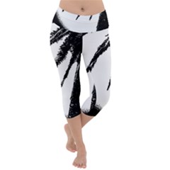 Black And White Tropical Moonscape Illustration Lightweight Velour Capri Yoga Leggings by dflcprintsclothing