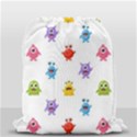 Seamless Pattern Cute Funny Monster Cartoon Isolated White Background Drawstring Bag (Small) View2