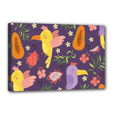 Exotic Seamless Pattern With Parrots Fruits Canvas 18  X 12  (stretched) by Vaneshart