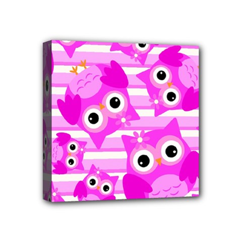 Pink Owl Pattern Background Mini Canvas 4  X 4  (stretched) by Vaneshart