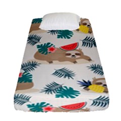 Cute Lazy Sloth Summer Fruit Seamless Pattern Fitted Sheet (single Size) by Vaneshart