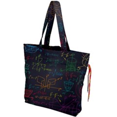 Mathematical Colorful Formulas Drawn By Hand Black Chalkboard Drawstring Tote Bag by Vaneshart