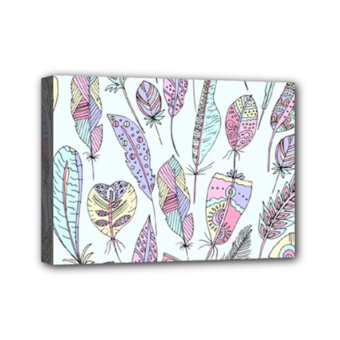 Vector Illustration Seamless Multicolored Pattern Feathers Birds Mini Canvas 7  X 5  (stretched) by Vaneshart