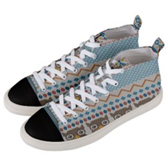 Fabric Texture With Owls Men s Mid-top Canvas Sneakers by Vaneshart