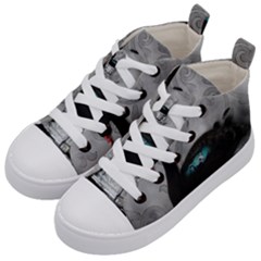 Wonderful Black Swan With Dark Mermaid Kids  Mid-top Canvas Sneakers by FantasyWorld7