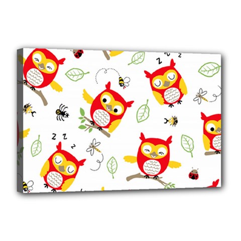 Seamless Pattern Vector Owl Cartoon With Bugs Canvas 18  X 12  (stretched) by Vaneshart