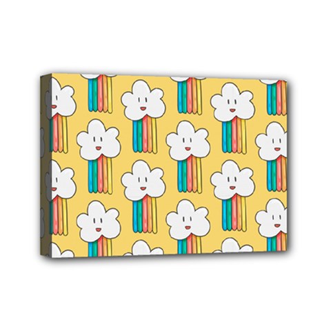Smile Cloud Rainbow Pattern Yellow Mini Canvas 7  X 5  (stretched) by Vaneshart