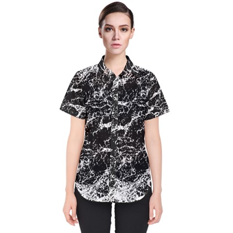 Black And White Abstract Textured Print Women s Short Sleeve Shirt by dflcprintsclothing