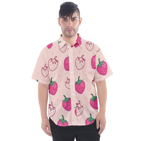 Seamless Strawberry Fruit Pattern Background Men s Short Sleeve Shirt by Vaneshart