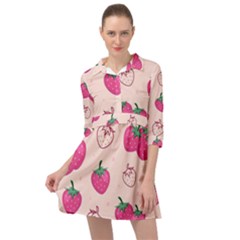 Seamless-strawberry-fruit-pattern-background Mini Skater Shirt Dress by Vaneshart