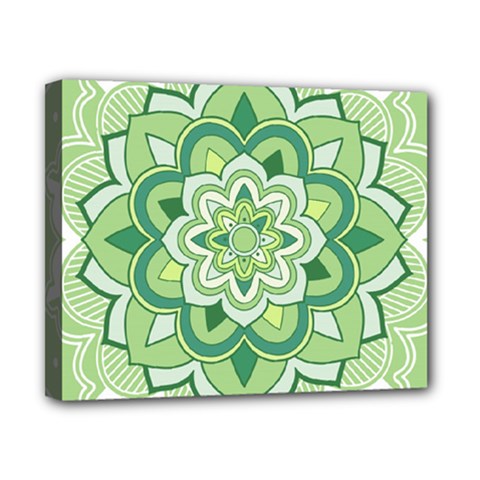 Floral-green-mandala-white Canvas 10  X 8  (stretched) by Vaneshart