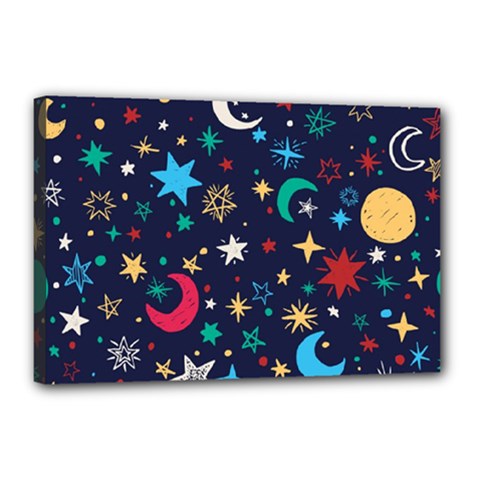 Colorful-background-moons-stars Canvas 18  X 12  (stretched) by Vaneshart