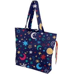 Colorful-background-moons-stars Drawstring Tote Bag by Vaneshart