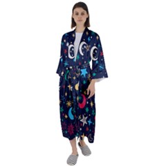 Colorful-background-moons-stars Maxi Satin Kimono by Vaneshart