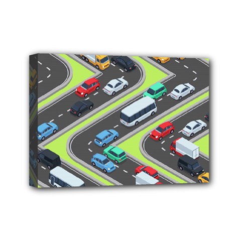Urban-cars-seamless-texture-isometric-roads-car-traffic-seamless-pattern-with-transport-city-vector- Mini Canvas 7  X 5  (stretched) by Vaneshart