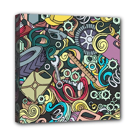 Cartoon-cute-doodles-hand-drawn-auto-service-seamless-pattern Mini Canvas 8  X 8  (stretched) by Vaneshart