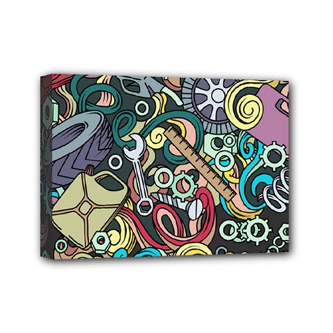 Cartoon-cute-doodles-hand-drawn-auto-service-seamless-pattern Mini Canvas 7  X 5  (stretched) by Vaneshart