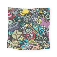 Cartoon-cute-doodles-hand-drawn-auto-service-seamless-pattern Square Tapestry (small) by Vaneshart